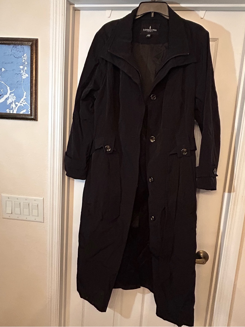 London Fog Black Long Coat with Zipper Button Front Women’s Size 1XL